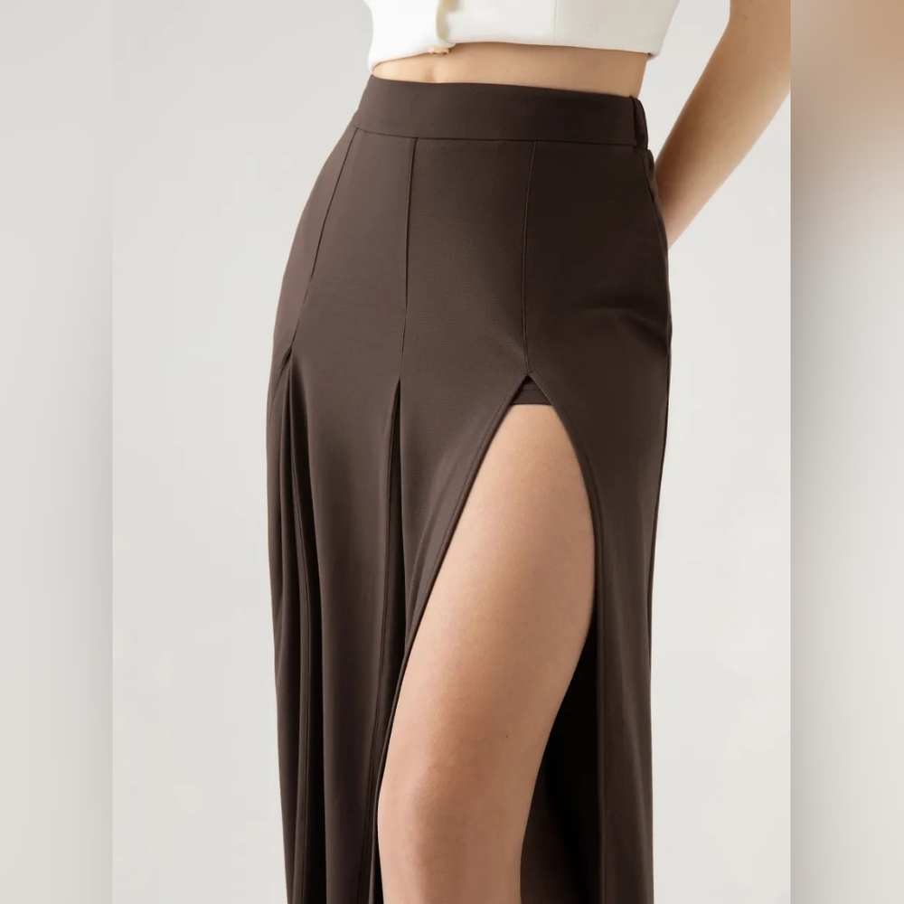 OGL Long Skort w/high slit XS Cocoa Brown jersey Midi